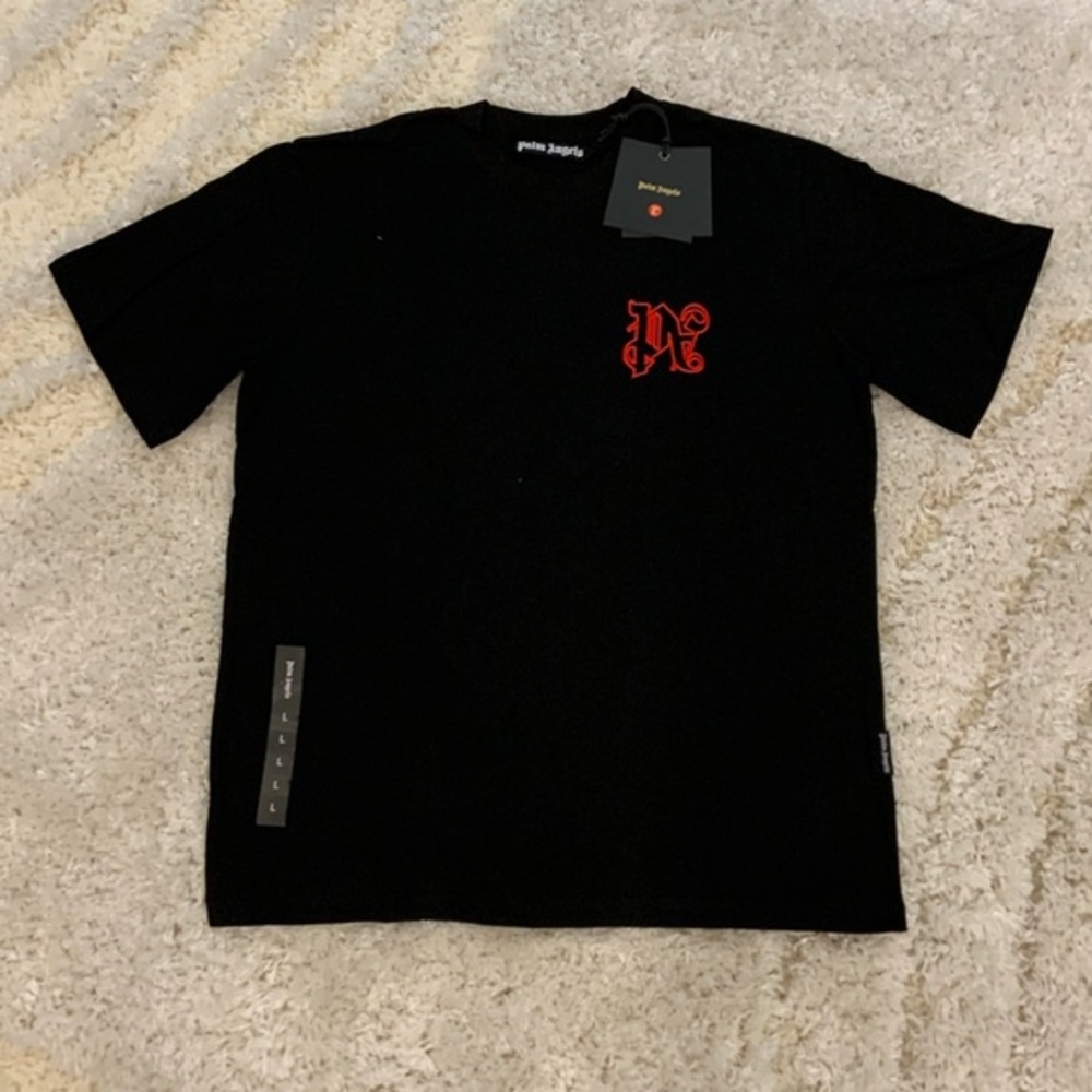 Palm Angels Racing PA Classic Logo Black & Red T-Shirt Mens Size Large
